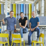 v.l.n.r.: Frank Wolf (Gründer und CMO von Staffbase GmbH),  Dr. Martin Böhringer (Gründer und CEO von Staffbase GmbH) und  Dr. Lutz Gerlach (Gründer und COO von Staffbase GmbH) in den Räumen der Firma in Chemnitz. Deutschland, Sachsen, Chemnitz, 13.0