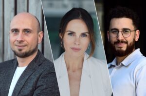 Blockbrain: KI bei der KI Palooza 2026 in Stuttgart Bildunterschrift (v. l. n. r.): Antonius Gress (Co-Founder & CEO Blockbrain), Claudia Bechstein (Co-Creator KI Palooza), Omer Madani (Co-Founder KI Palooza) / frauwenk