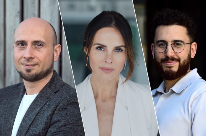 Blockbrain: KI bei der KI Palooza 2026 in Stuttgart Bildunterschrift (v. l. n. r.): Antonius Gress (Co-Founder & CEO Blockbrain), Claudia Bechstein (Co-Creator KI Palooza), Omer Madani (Co-Founder KI Palooza) / frauwenk